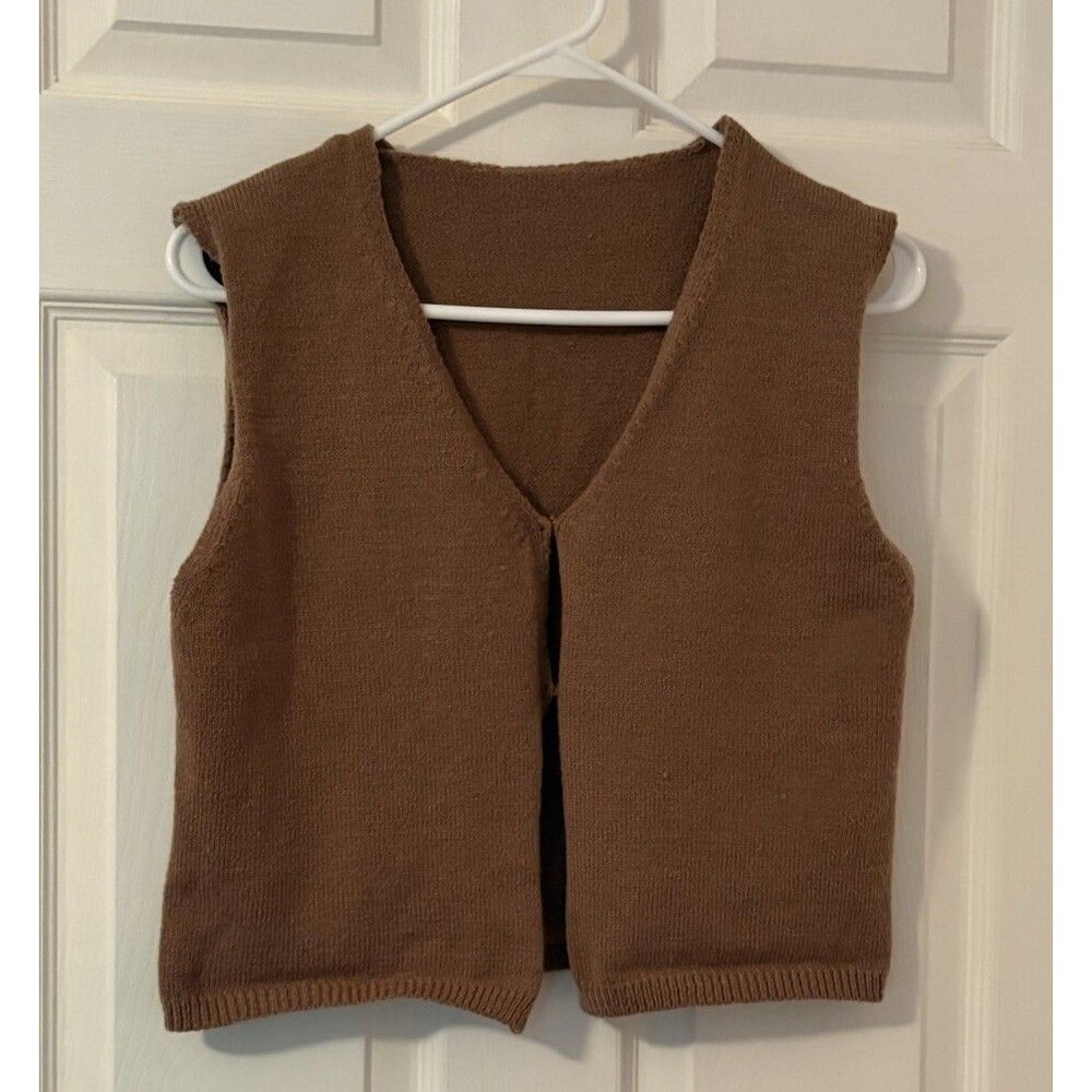 XL Sweater Vest Brown Knit Boho V-Neck Sleeveless Cardigan Preppy Runs Small IMO - Picture 1 of 5